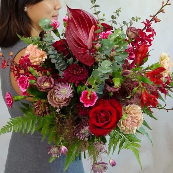 red and burgundy flower bouquet garden style 01