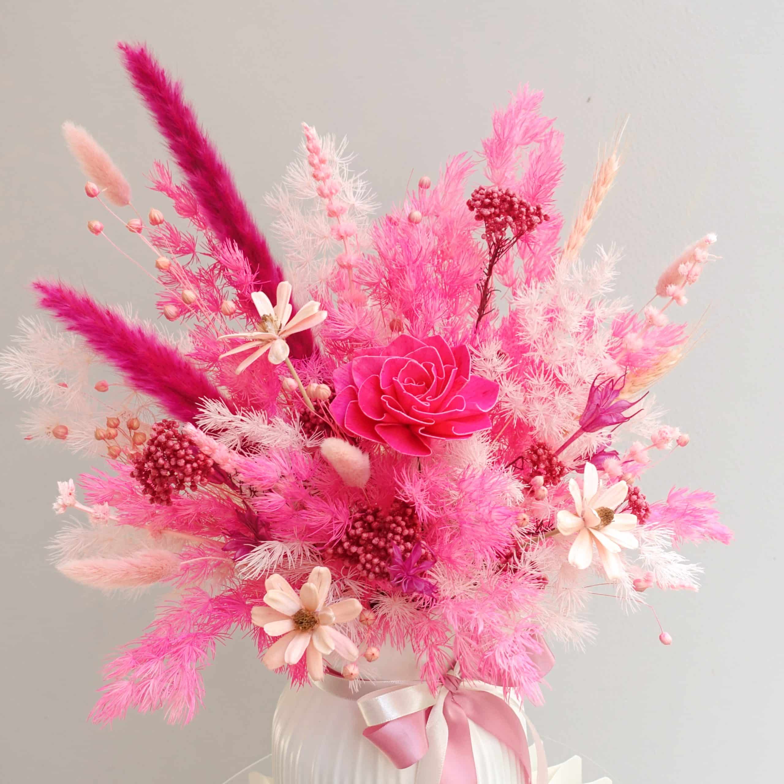 pink fuschia preserved flowers vase arrangement 02