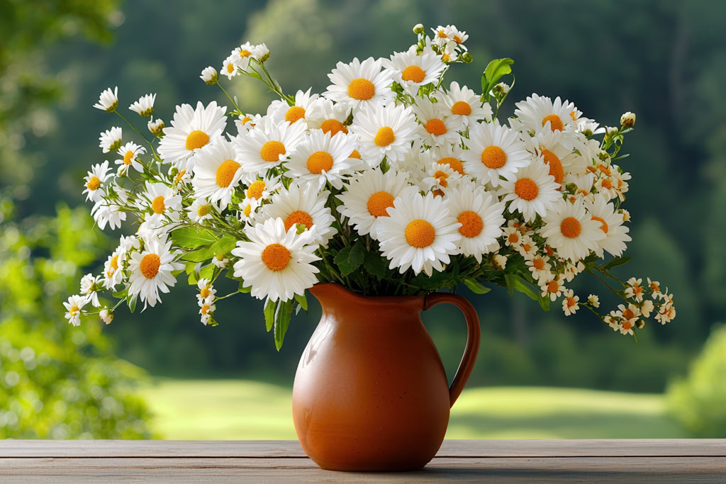 white daisies in a jug vase