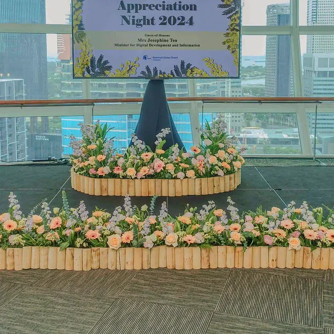 Donors' Appreciation Night 2024 floral display at Jubilant Fields Floral Studio.